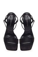 Women's Black Ankle Buckle High Platform Satin Sandals | Derimod