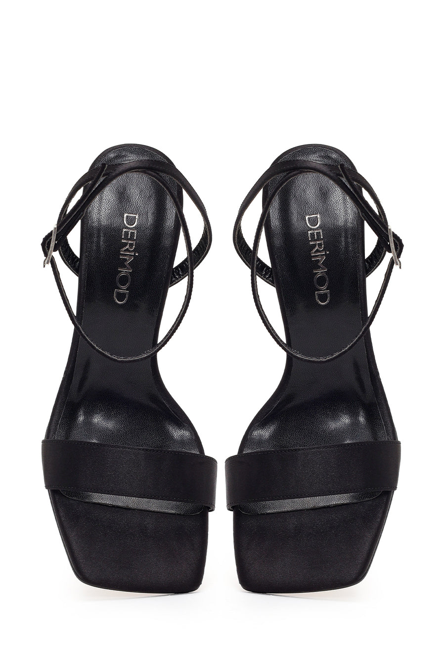Women's Black Ankle Buckle High Platform Satin Sandals