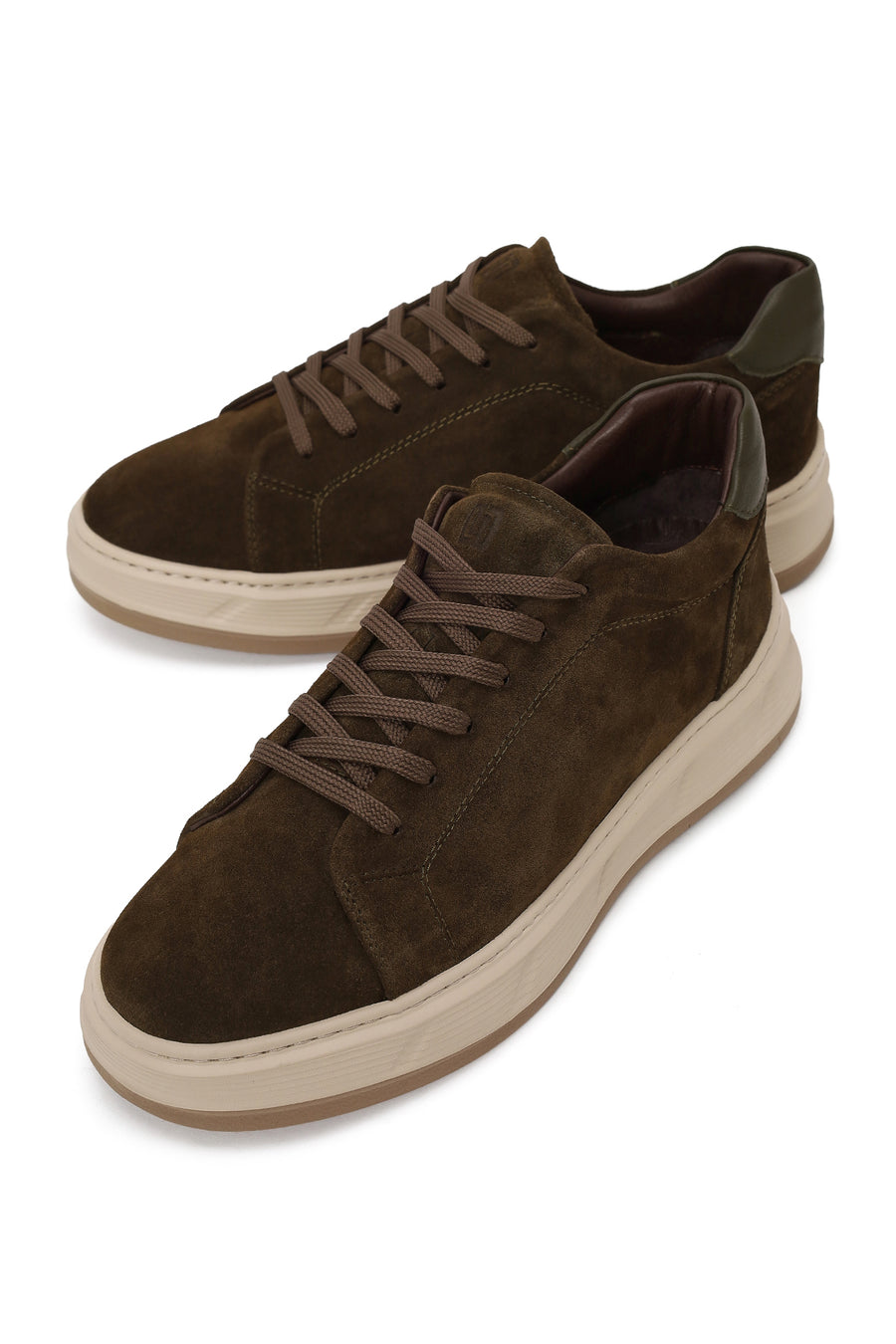 Erkek Haki Bağcıklı Kalın Tabanlı Süet Deri Sneaker
