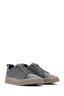 Men's Gray Leather Thick Soled Sneaker | Derimod