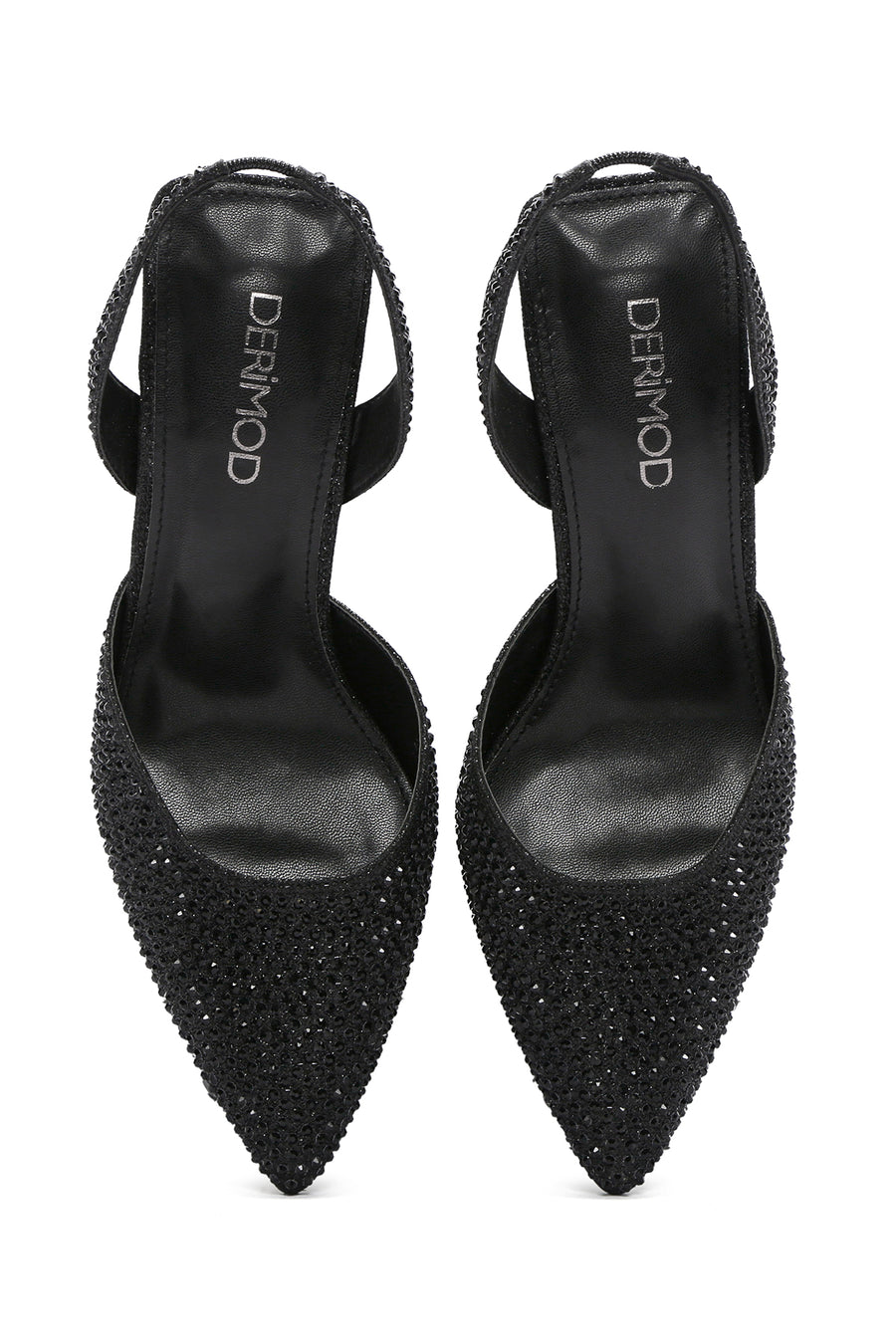 Women's Black Stone Open-Back Heeled Shoes