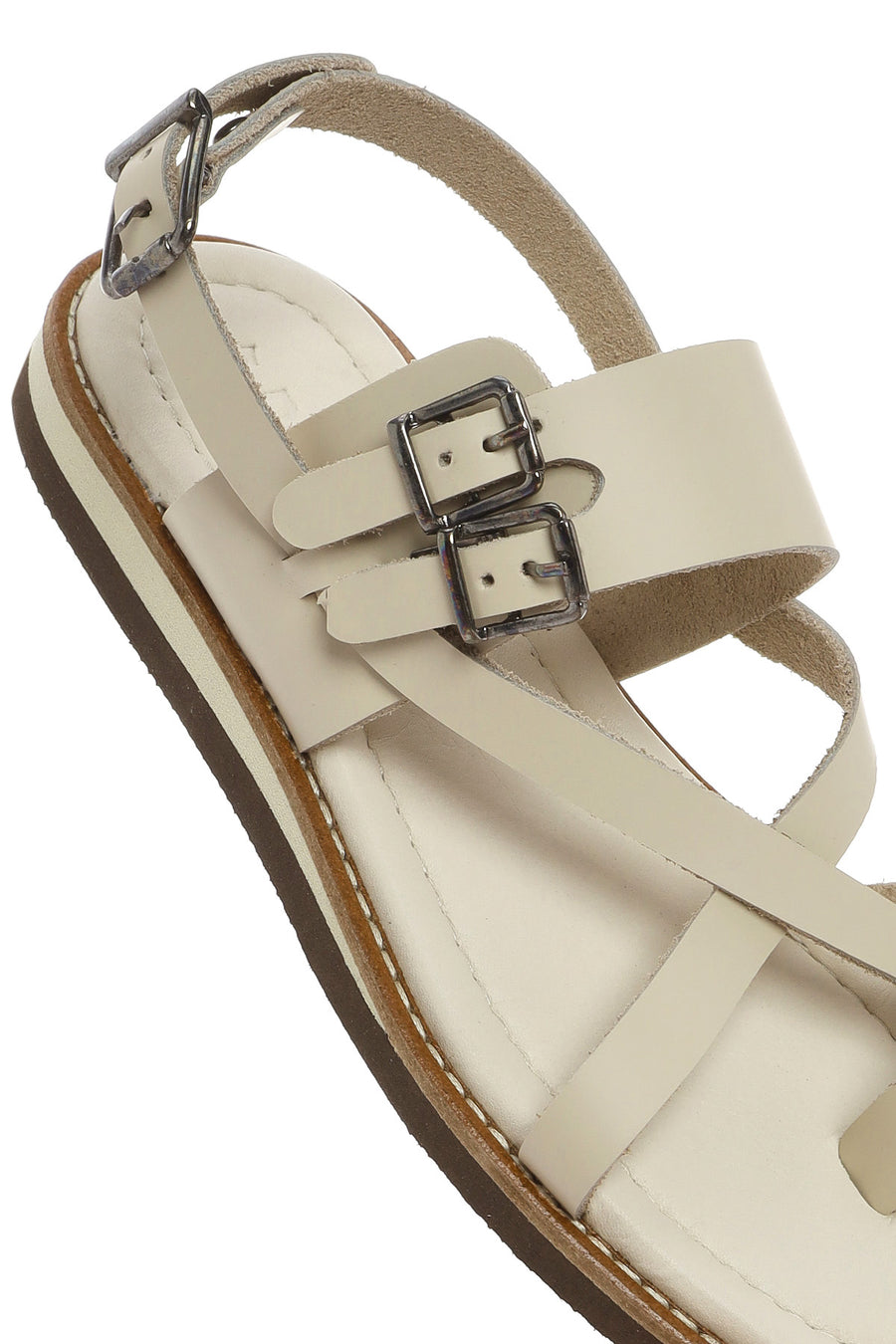 Woman Beige Wrist Strap Fingertips Leather Sandals