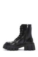 Women's Black Zippered Leather Boots | Derimod