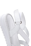 Women's White Leather Comfort Sandals | Derimod