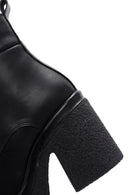 Women's Black Leather Zippered Platform Heeled Boots | Derimod