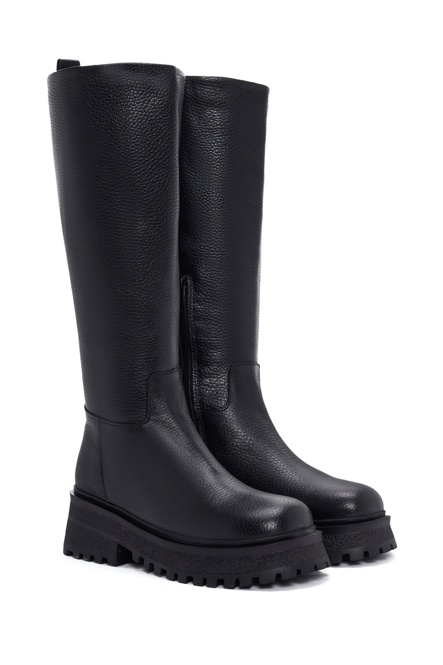 Women's Black Zippered Leather Boots
