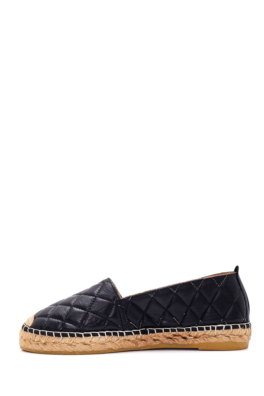 Women's Black Leather Quilted Espadrilles