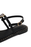 Woman Black Ankle-Buckle Embellished Toe-Post Sandal | Derimod