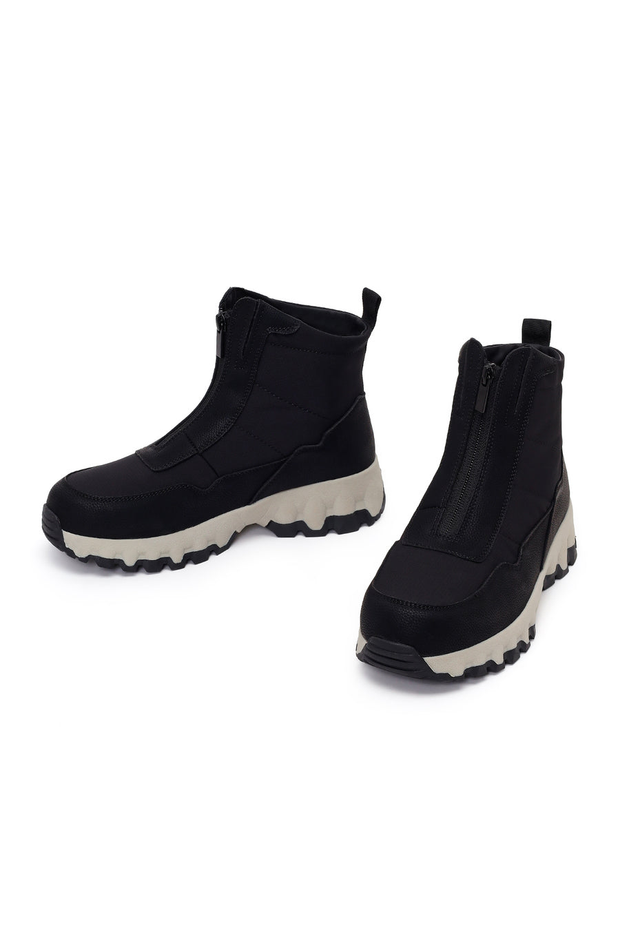 Woman Black Zip Closure Thick-Soled Fabric Boots