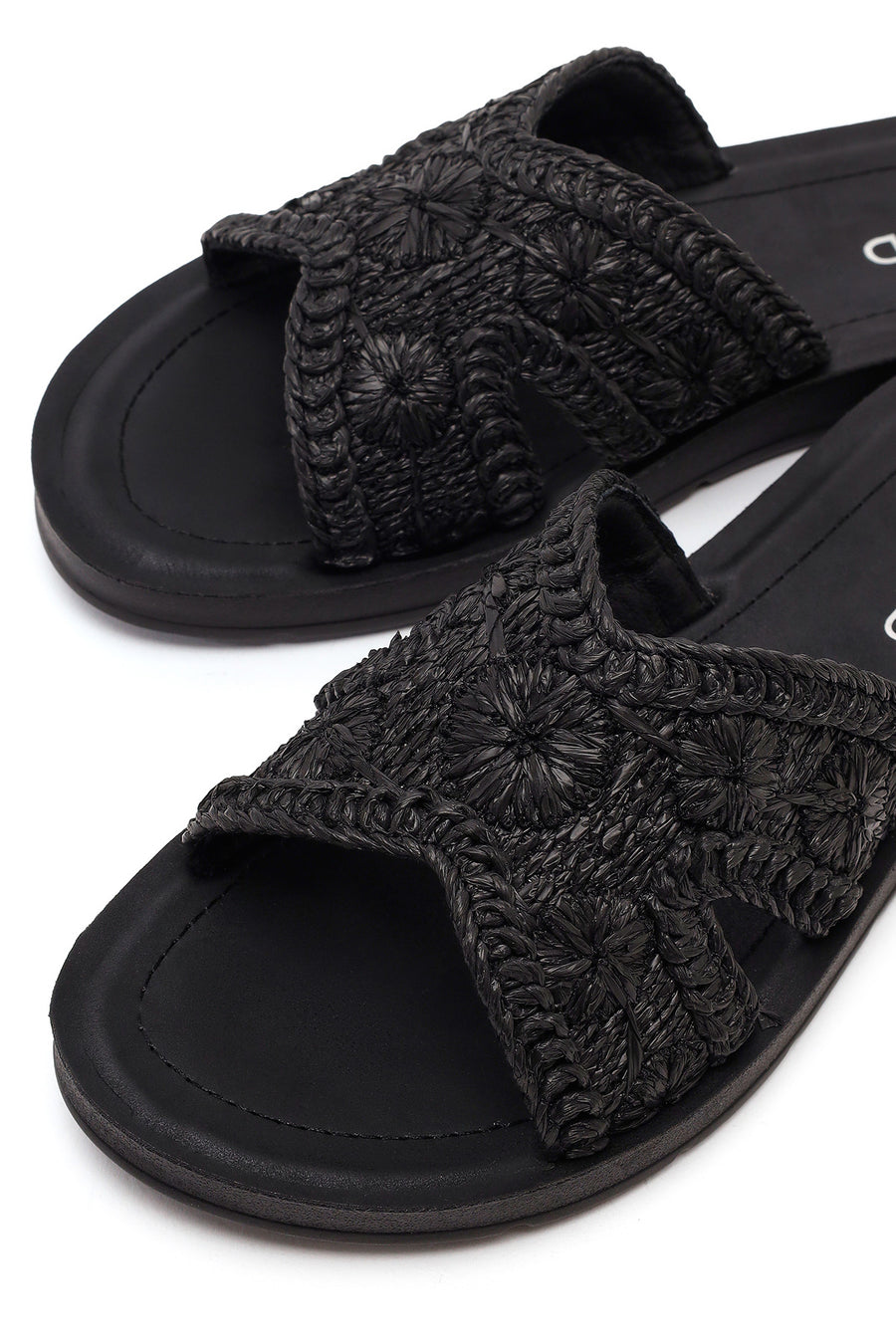 Women's Black Straw Slippers