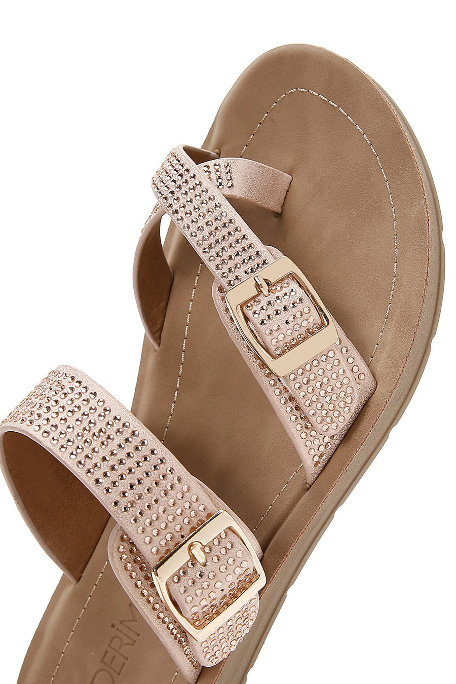 Women's Pink Double Buckled Stoned Slippers