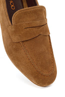 Women's Tan Suede Leather Masculine Loafer | Derimod