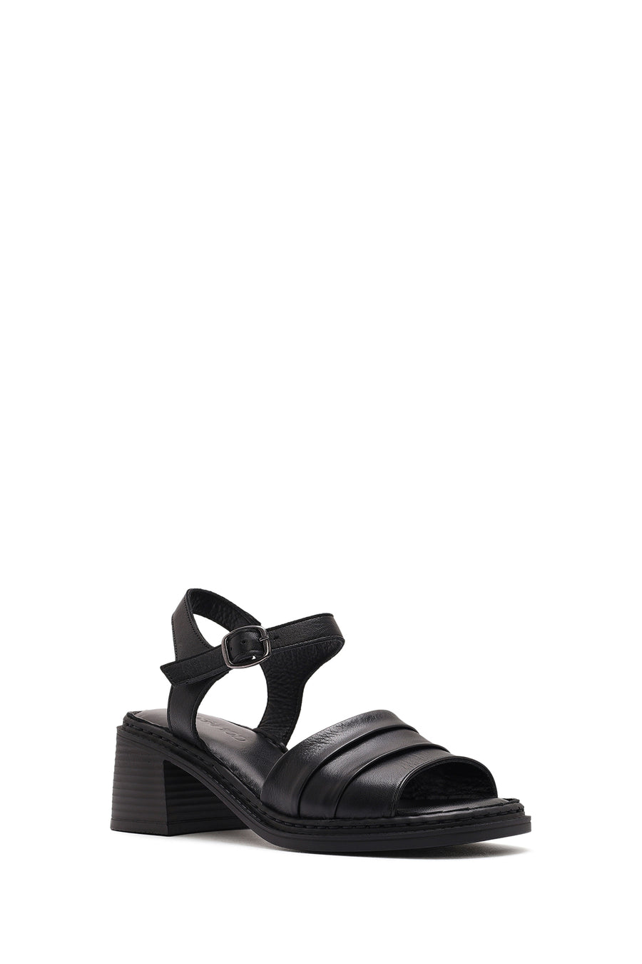 Women's Black Ankle Strap Thick Heel Leather Sandals