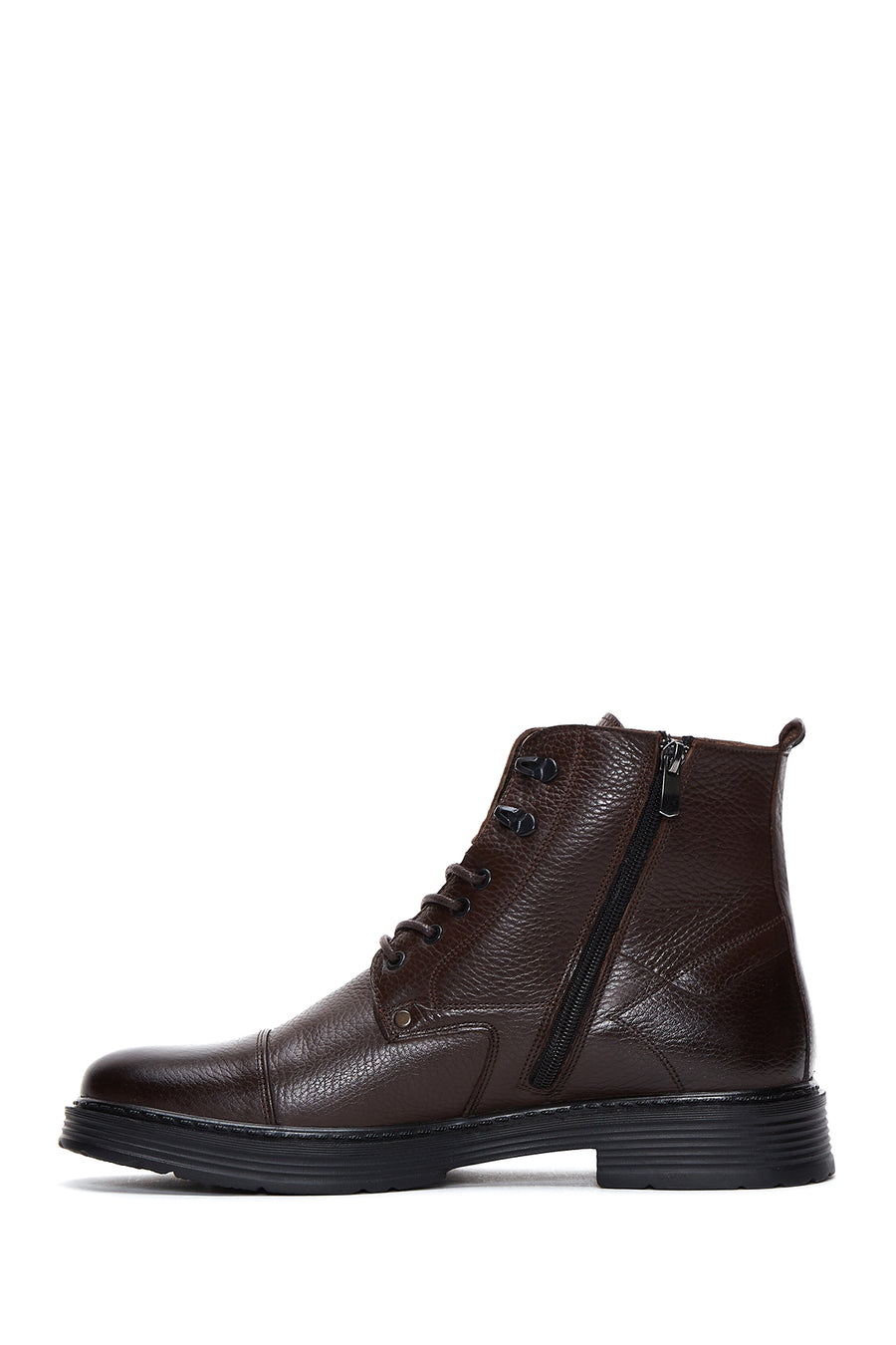 Men's Brown Leather Flat Boots