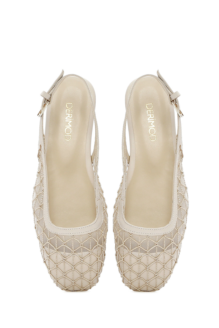Women's Beige Open Back Patterned Ballerinas