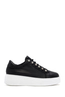 Women's Black Stone Laced Thick Soled Leather Sneakers | Derimod