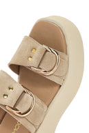 Women's Beige Thick Soled Suede Leather Slippers | Derimod