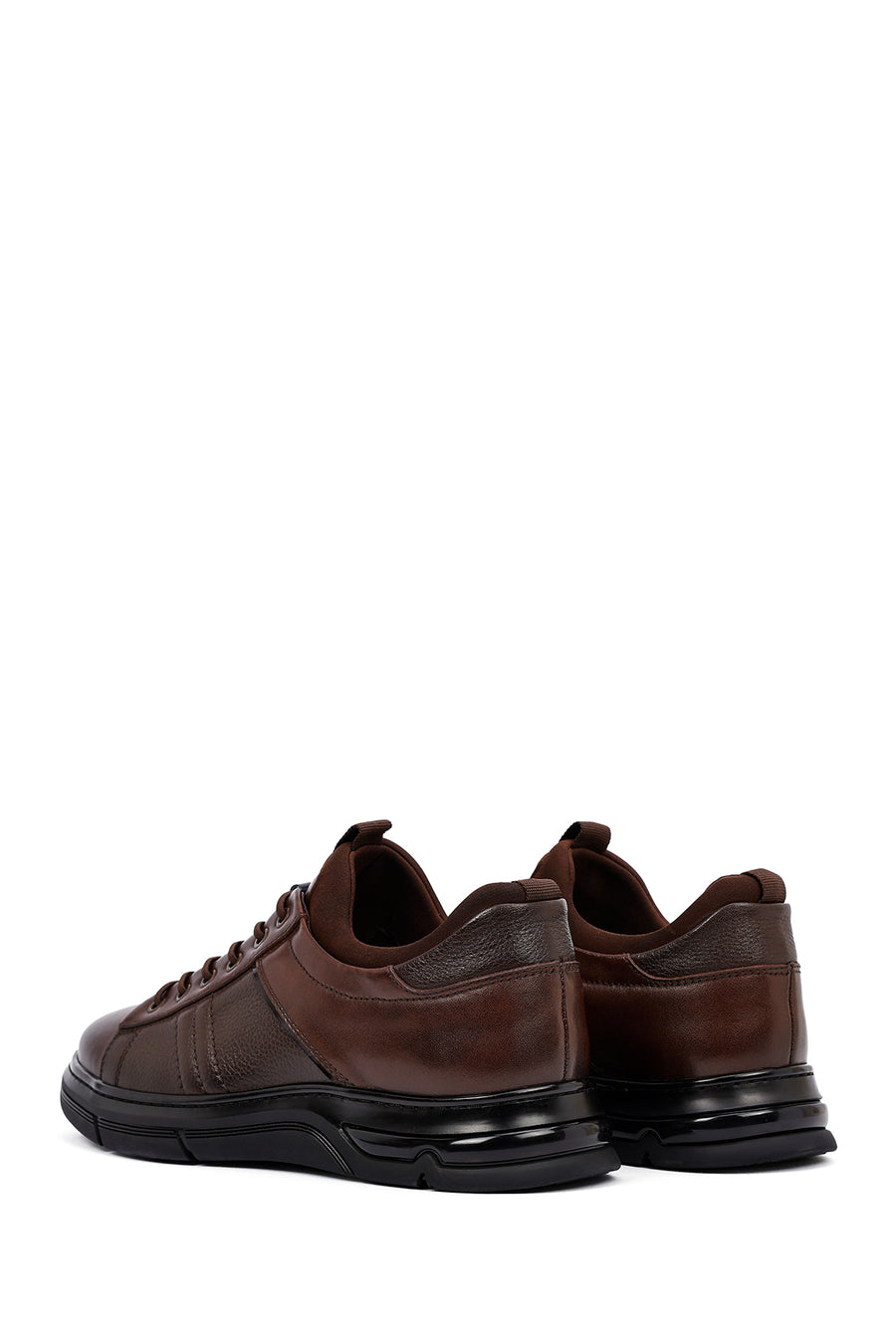 Erkek Kahverengi Bağcıklı Deri Casual Sneaker