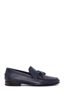 Men's Navy Blue Leather Tasseled Loafer | Derimod