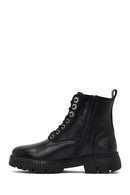 Woman Black Zip Closure Thick-Soled Leather Combat Boots | Derimod