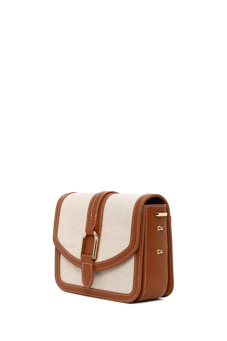 Woman Beige Long-Strap Crossbody Bag
