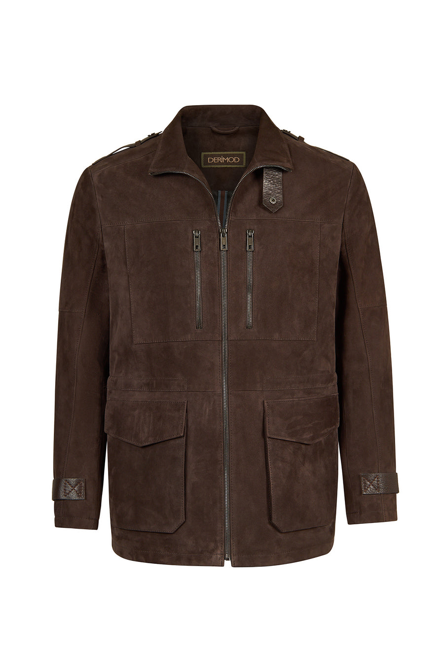 Torres Male Brown Mandarin Collar Suede Coat