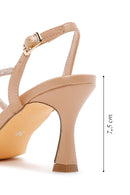 Women's Beige Ankle Strap Stone Thin Heel Sandals | Derimod