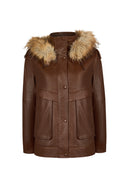 Carmen Woman Brown Fur Collar Leather Coat | Derimod