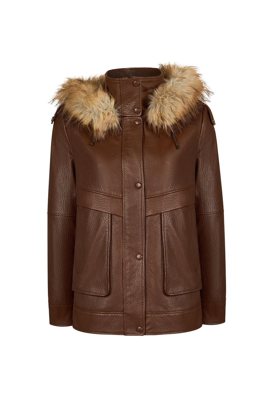 Carmen Woman Brown Fur Collar Leather Coat