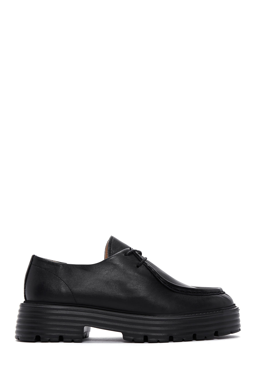 Women's Black Lace-Up Leather Masculine Shoes 24WFD290318 | Derimod