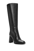 Women's Black High Thick Heel Leather Boots | Derimod