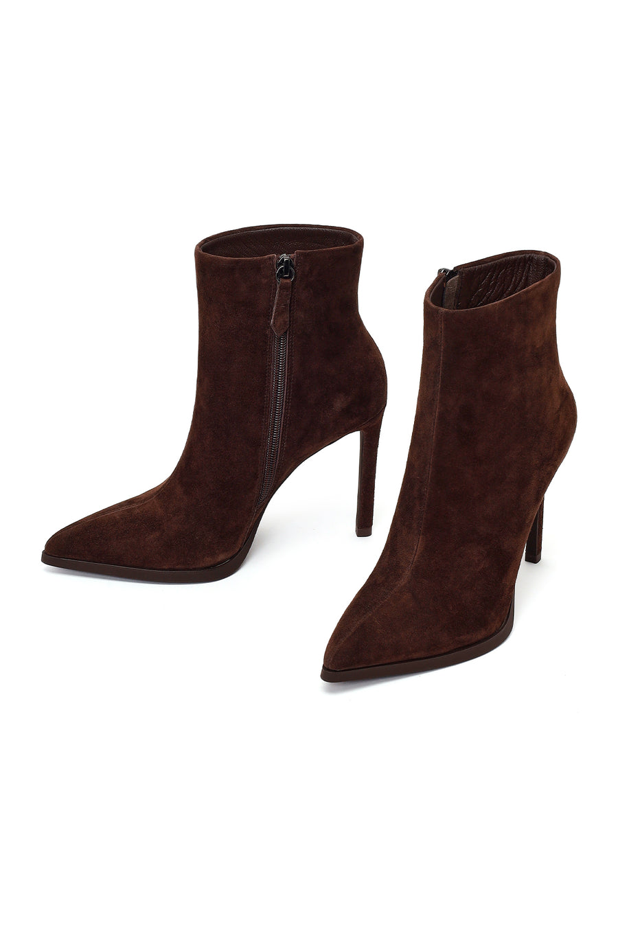 Woman Brown Zip Closure High Thin Heeled Suede Boots
