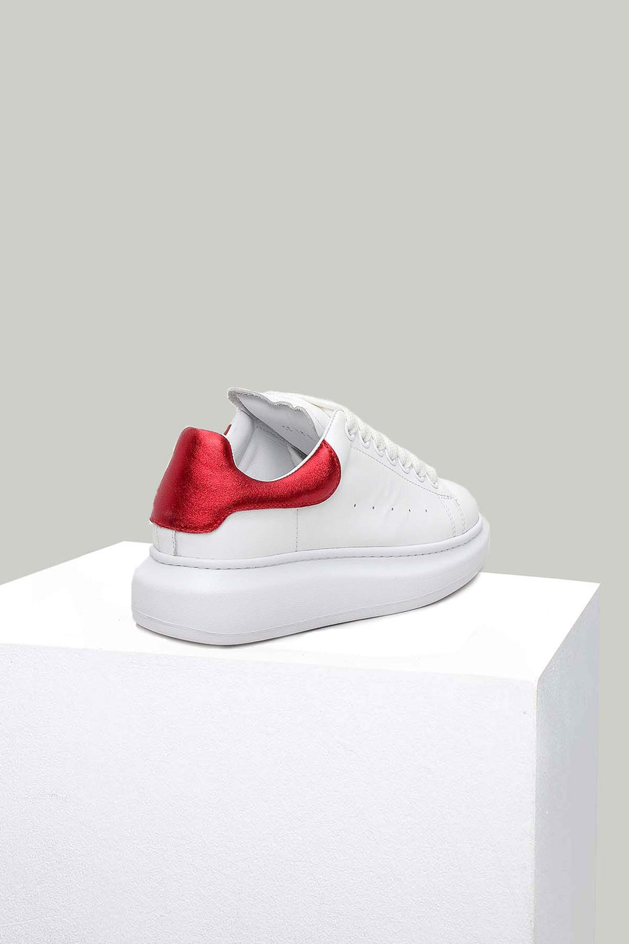 White-Red Women's Leather Sneaker