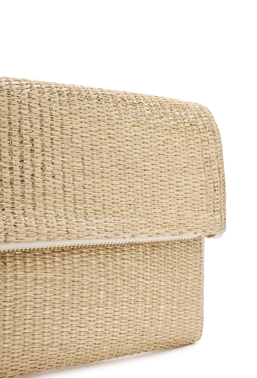 Women's Beige Chain Strap Woven Clutch Bag