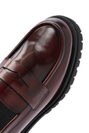 Women's Burgundy Thick-Soled Leather Masculine Loafer | Derimod