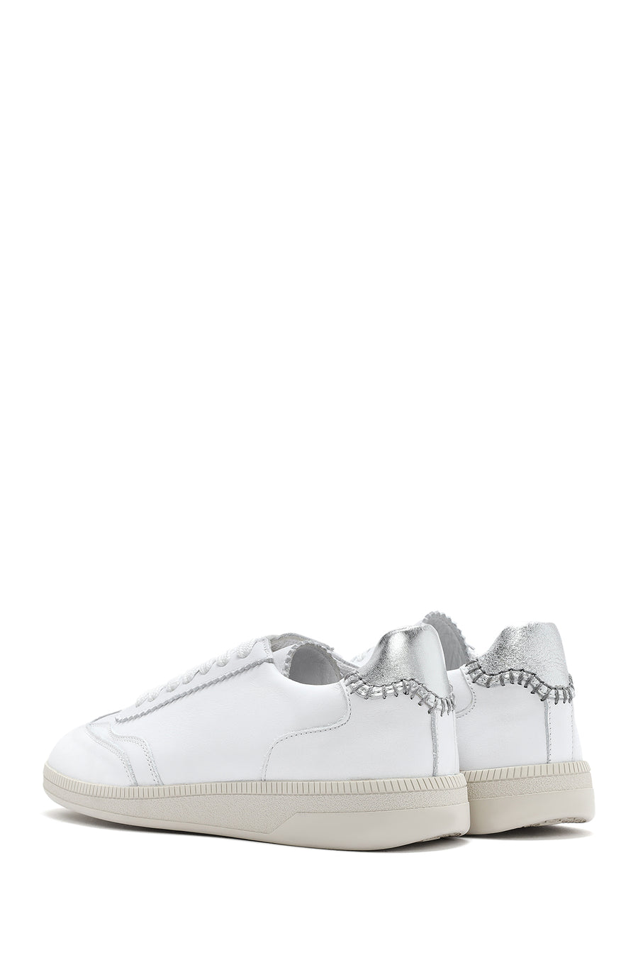 Women's White Lace-Up Leather Sneaker