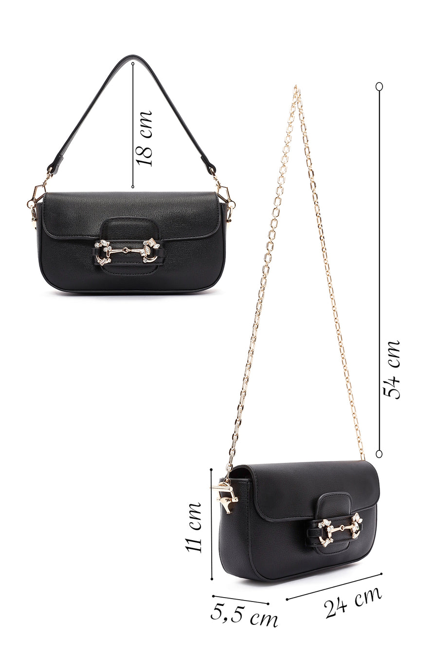 Women's Black Long Chain Strap Shoulder Bag