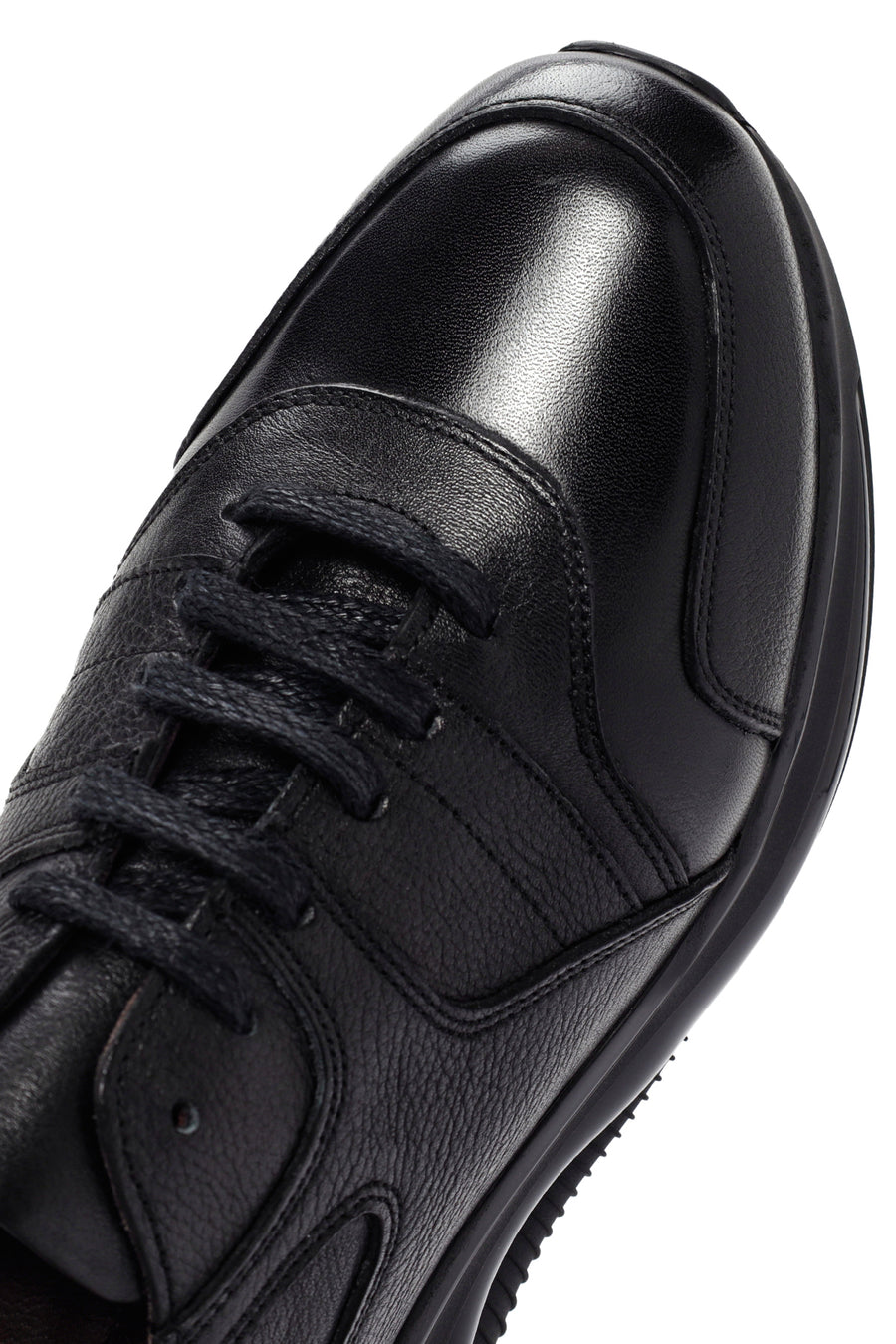 Erkek Siyah Bağcıklı Deri Casual Sneaker