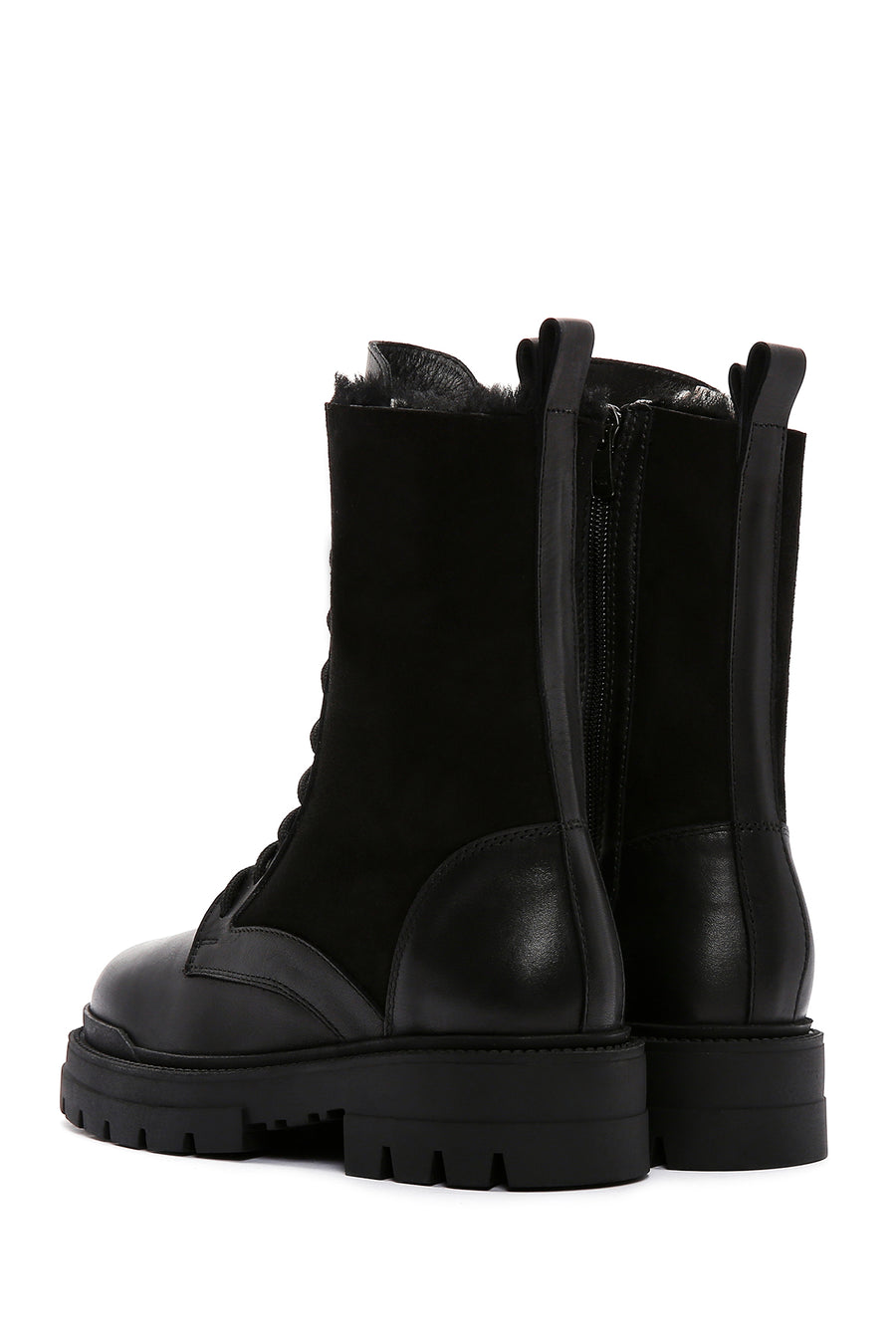 Women's Black Leather Zippered Boots