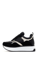 Alberto Guardiani Women's Black Gold Louise Thick Sole Leather Sneaker | Derimod