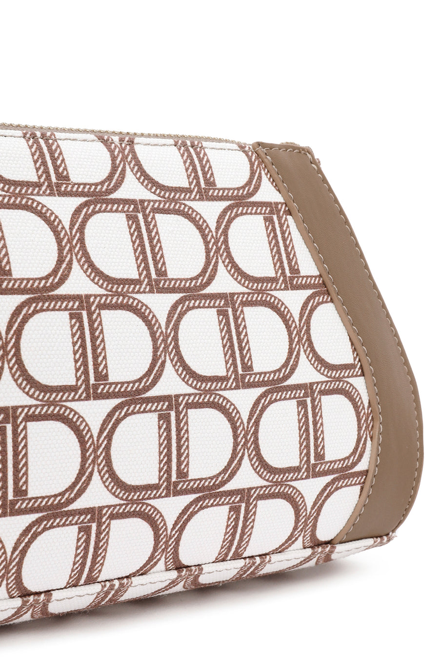 Women's Beige Long Strap Fabric Monogram Patterned Clutch Bag