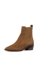 Geox Women's Tan D Texica Chunky Heel Suede Leather Chelsea Boots | Derimod