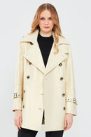 Barbara Women's Beige Double Breasted Collar Regular Leather Trench Coat | Derimod