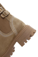 Women's Tan Suede Leather Buckle Zippered Boots | Derimod