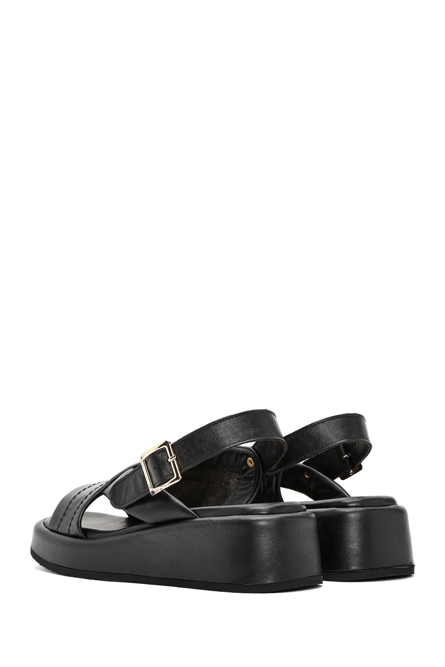 Women's Black Ankle Buckle Thick Soled Leather Sandals