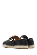 Women's Black Buckled Leather Espadrilles | Derimod