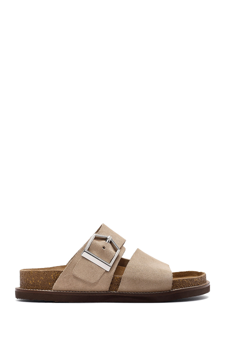 Women's Beige Buckle Suede Leather Slippers 25SFD306010 | Derimod