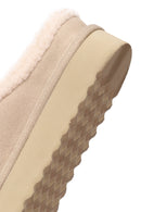 Woman Beige Thick-Soled Fur-Lined Suede Teddy Slipper | Derimod