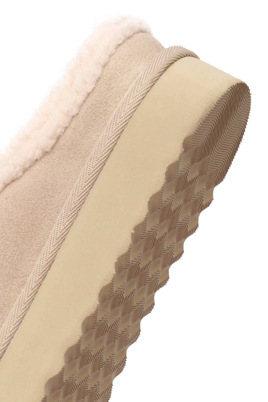 Woman Beige Thick-Soled Fur-Lined Suede Teddy Slipper