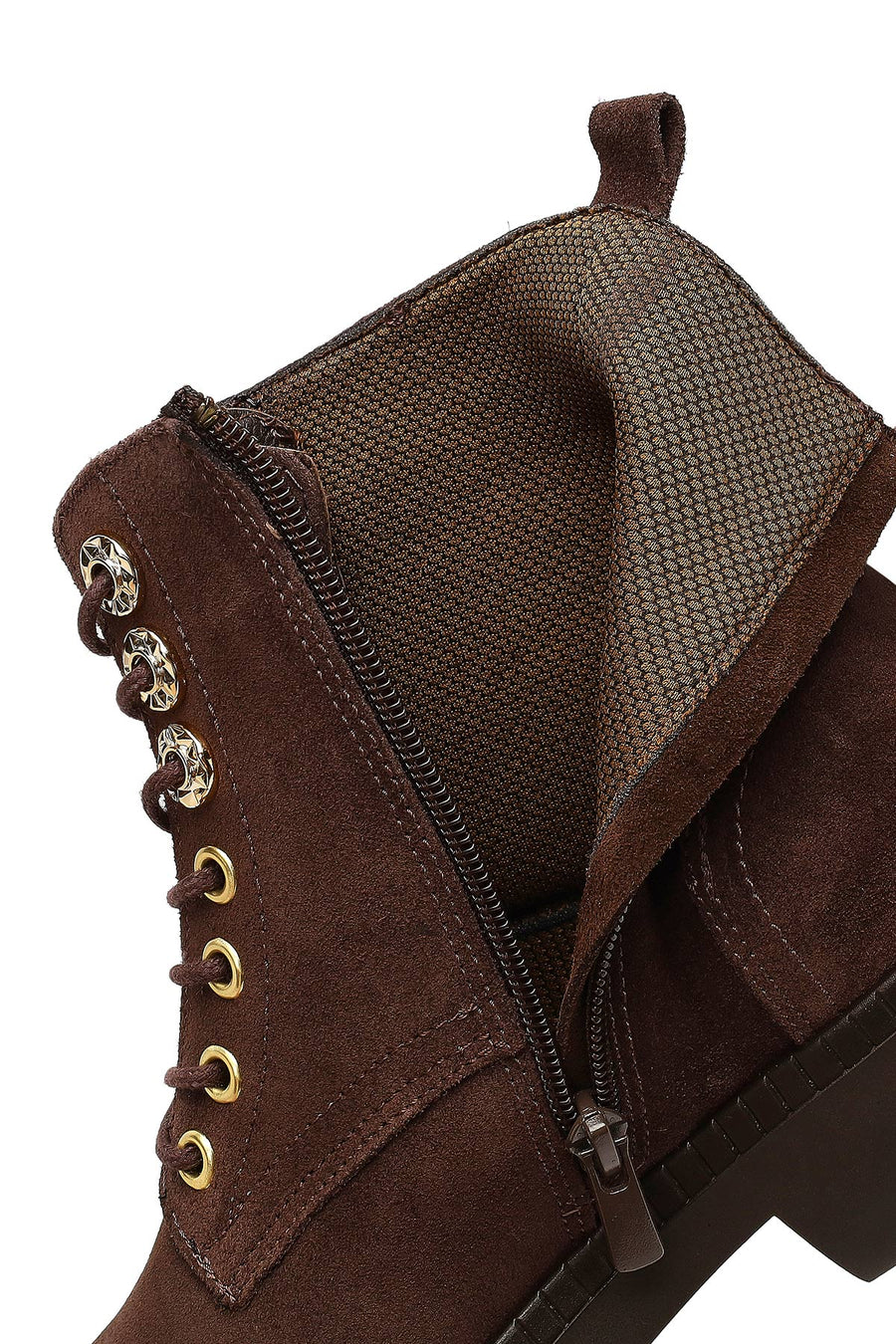 Women's Brown Zippered Thick-Soled Suede Leather Combat Boots